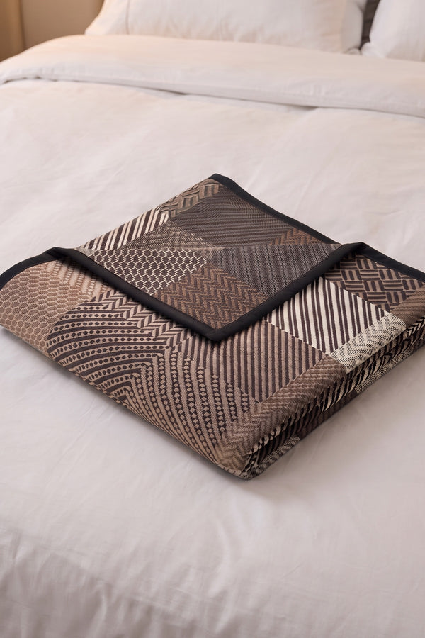 Brown Herringbone Check Blanket With Fine Velour Binding