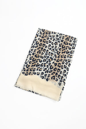 Cream Leopard Print Viscose Lightweight Scarf