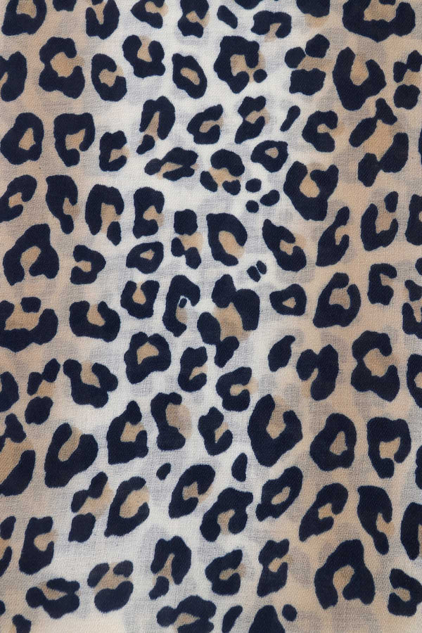 Cream Leopard Print Viscose Lightweight Scarf
