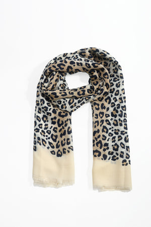 Cream Leopard Print Viscose Lightweight Scarf