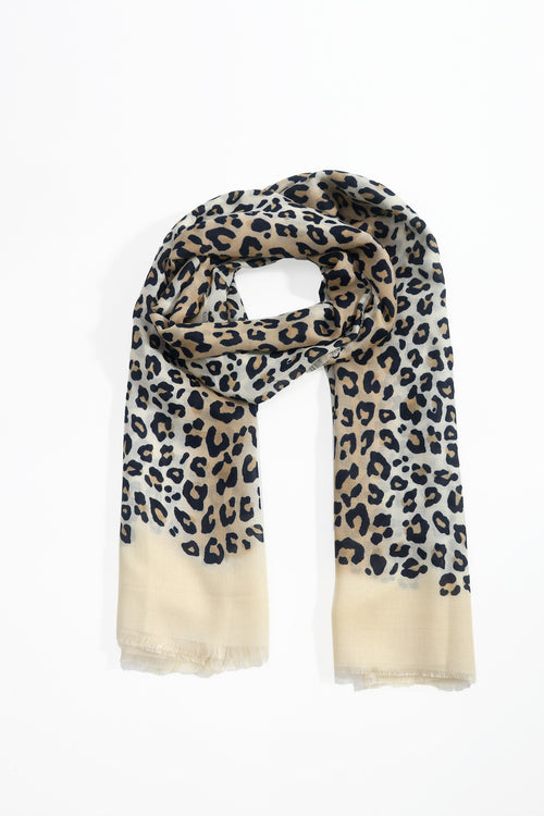 Cream Leopard Print Viscose Lightweight Scarf