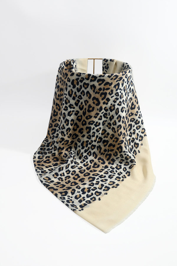 Cream Leopard Print Viscose Lightweight Scarf