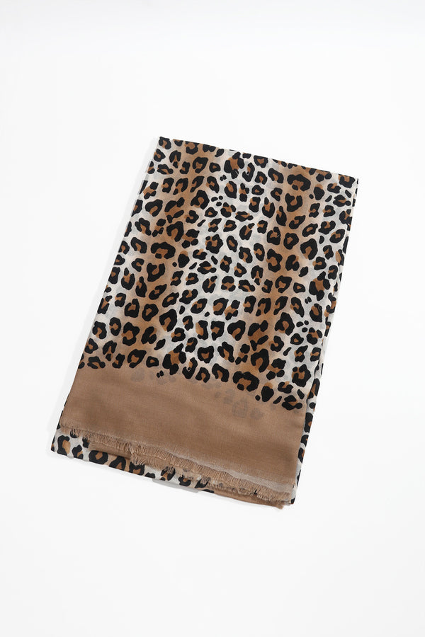Brown Leopard Print Viscose Lightweight Scarf