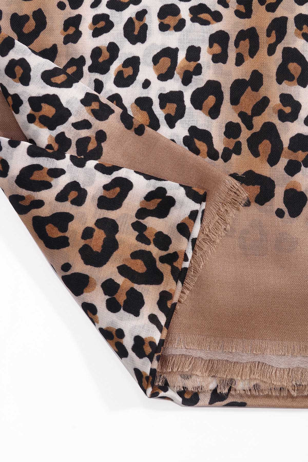 Brown Leopard Print Viscose Lightweight Scarf