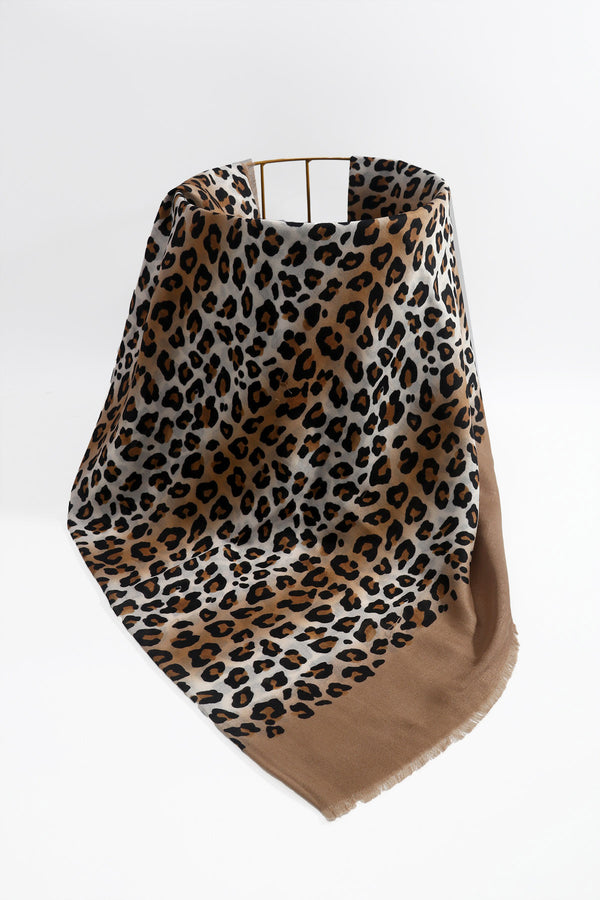 Brown Leopard Print Viscose Lightweight Scarf