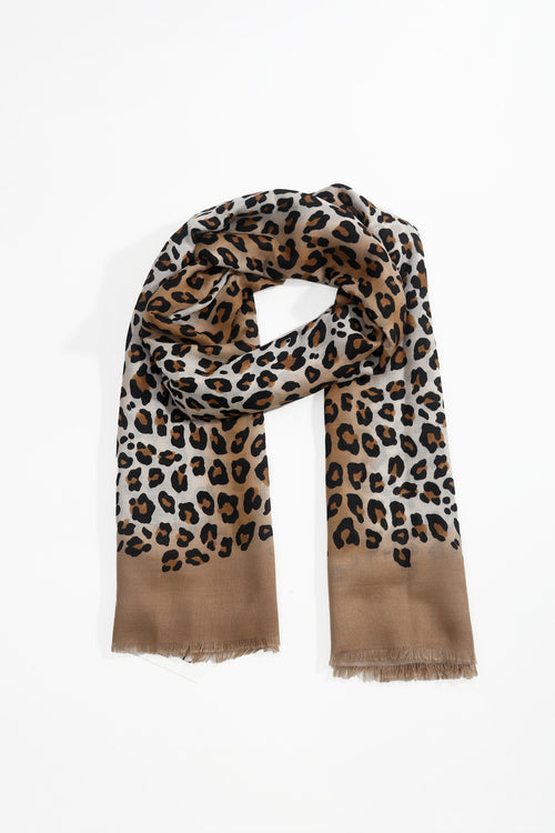 Brown Leopard Print Viscose Lightweight Scarf