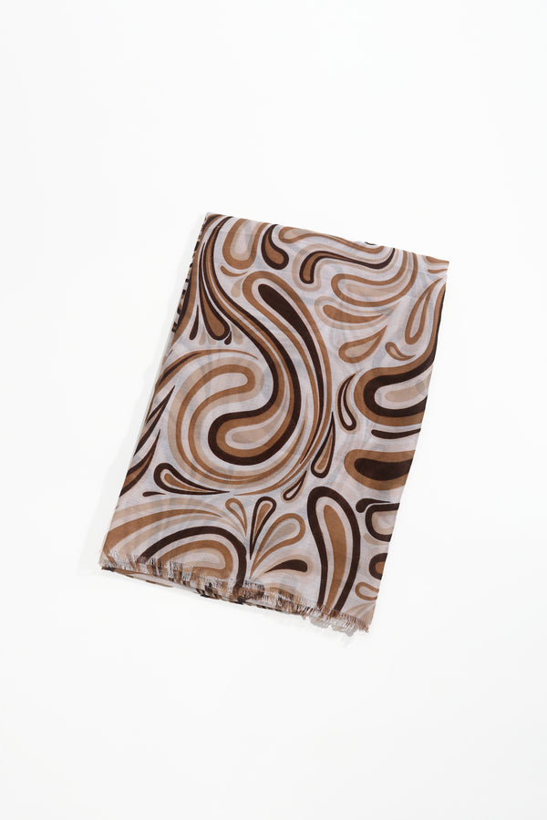 Brown Swirl Print Lightweight Scarf