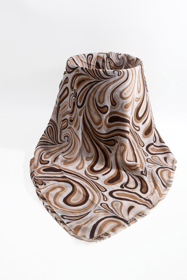 Brown Swirl Print Lightweight Scarf