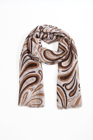 Brown Swirl Print Lightweight Scarf