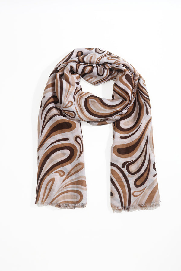 Brown Swirl Print Lightweight Scarf
