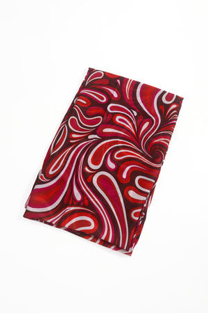 Red Swirl Print Lightweight Scarf