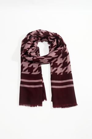 Burgundy & Pink Houndstooth Print Viscose Scarf
