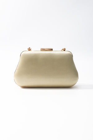 Gold Satin Gold Chain Clutch Bag