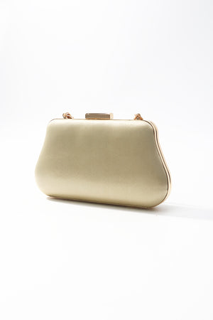 Gold Satin Gold Chain Clutch Bag