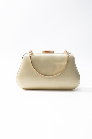 Gold Satin Gold Chain Clutch Bag
