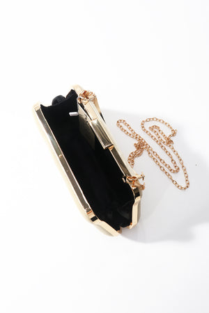 Gold Satin Gold Chain Clutch Bag