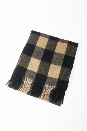 Black & Cream Knitted Check Scarf