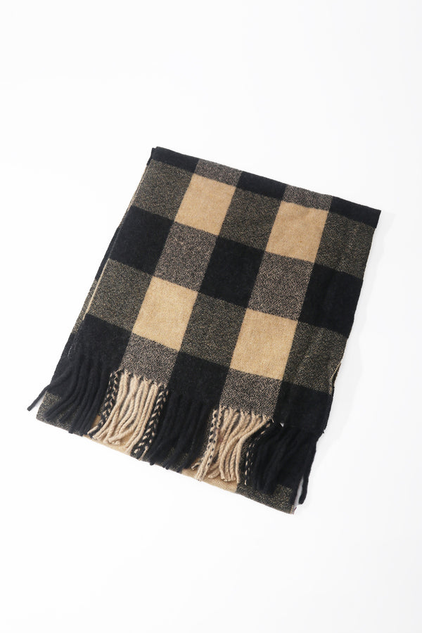Black & Cream Knitted Check Scarf