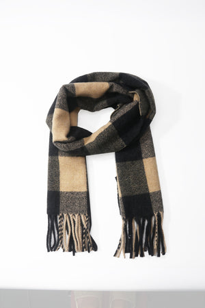 Black & Cream Knitted Check Scarf