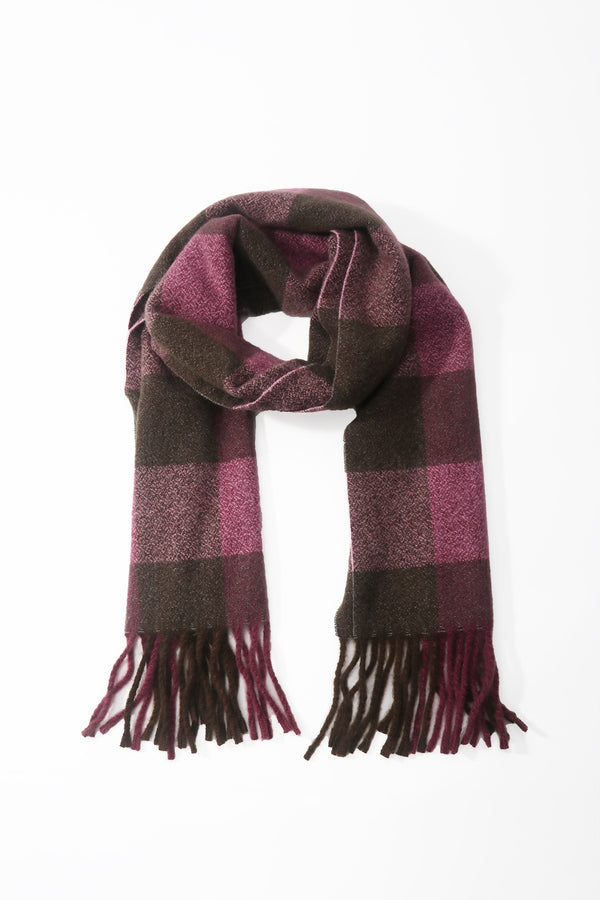 Pink & Oliver Green Knitted Check Scarf
