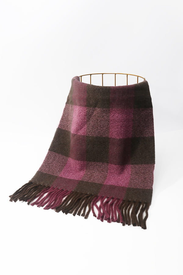 Pink & Oliver Green Knitted Check Scarf