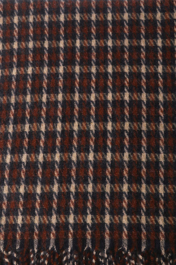Brown Wool Blend Mini Check Tassel Scarf