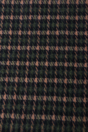 Green Wool Blend Mini Check Tassel Scarf