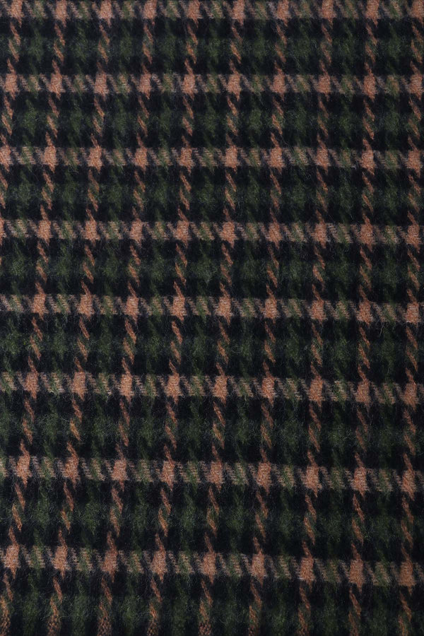 Green Wool Blend Mini Check Tassel Scarf