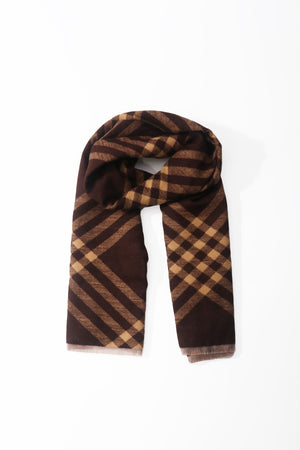 Brown & Beige Plaid Viscose Scarf