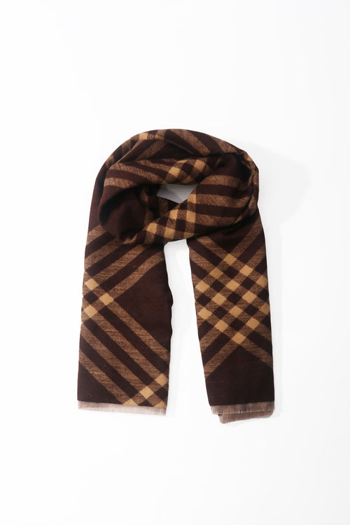 Brown & Beige Plaid Viscose Scarf