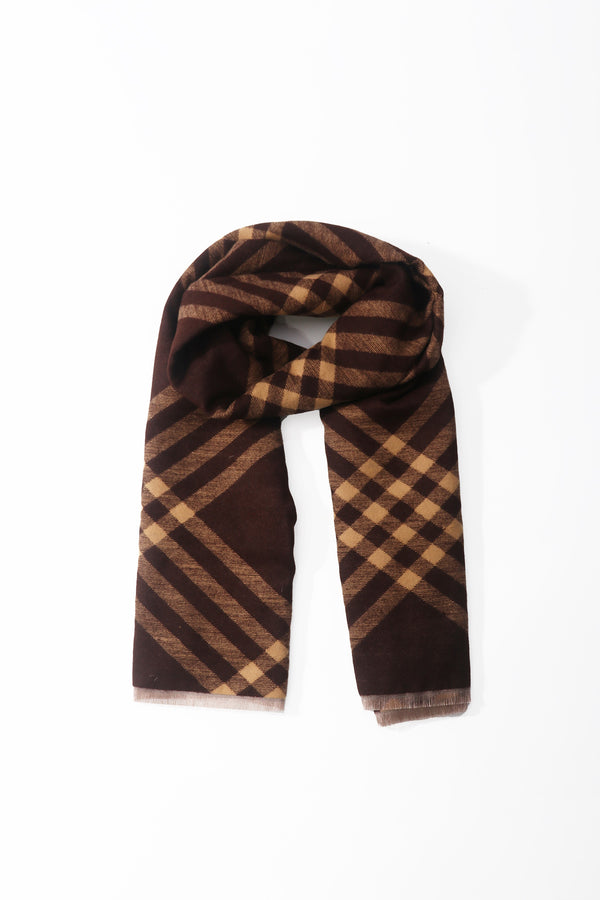 Brown & Beige Plaid Viscose Scarf