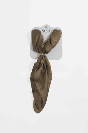 Olive Green Satin Gold Ring Detail Neckerchief Scarf