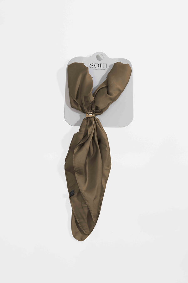 Olive Green Satin Gold Ring Detail Neckerchief Scarf
