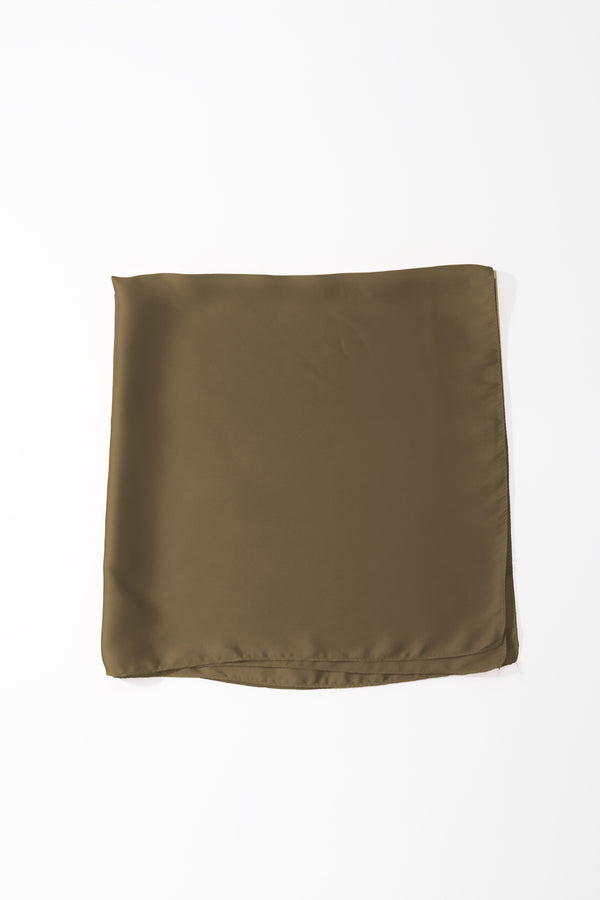 Olive Green Satin Gold Ring Detail Neckerchief Scarf