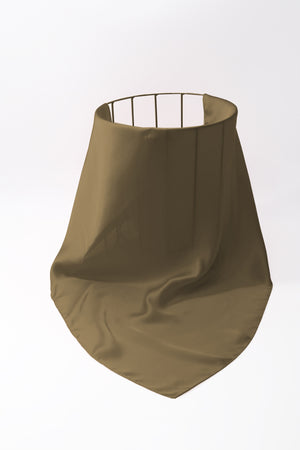Olive Green Satin Gold Ring Detail Neckerchief Scarf