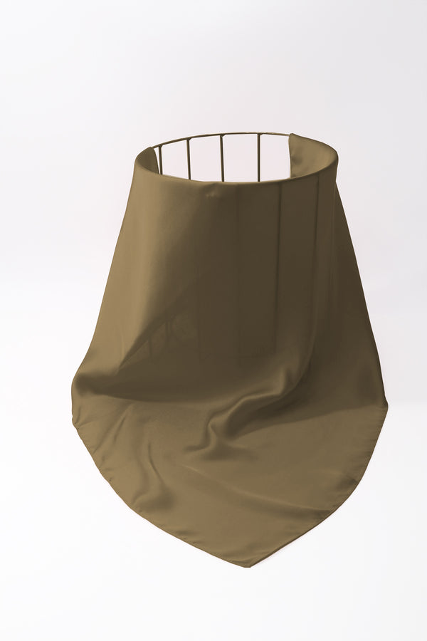 Olive Green Satin Gold Ring Detail Neckerchief Scarf