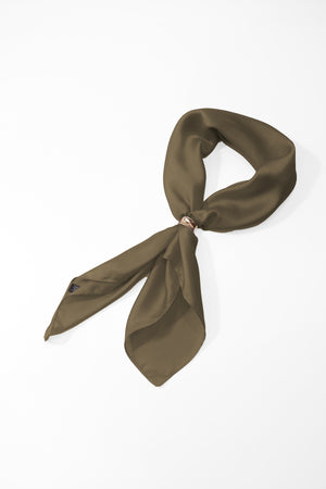 Olive Green Satin Gold Ring Detail Neckerchief Scarf