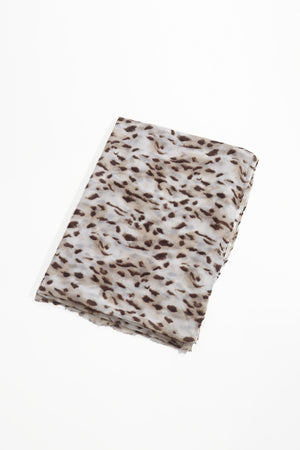 Beige & Brown Leopard Print Cotton Blend Lightweight Scarf