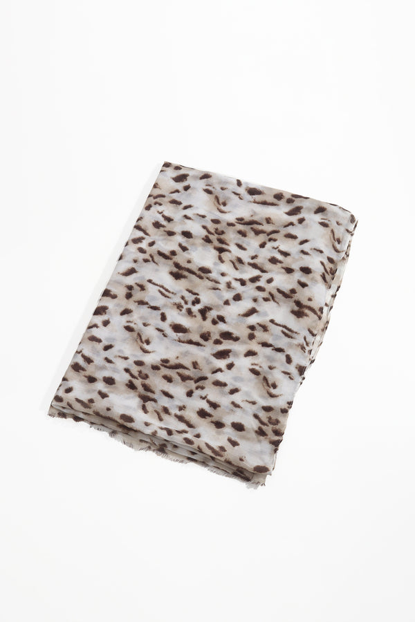 Beige & Brown Leopard Print Cotton Blend Lightweight Scarf