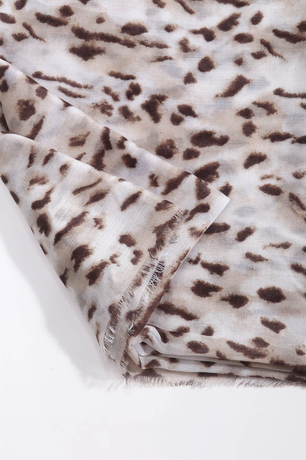 Beige & Brown Leopard Print Cotton Blend Lightweight Scarf