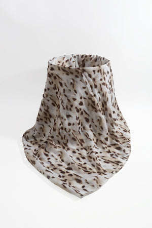 Beige & Brown Leopard Print Cotton Blend Lightweight Scarf