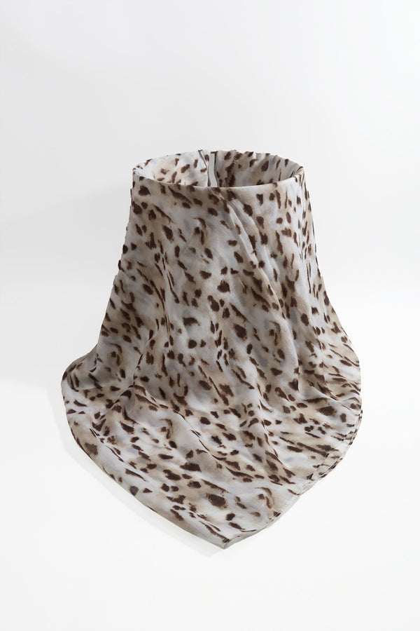 Beige & Brown Leopard Print Cotton Blend Lightweight Scarf