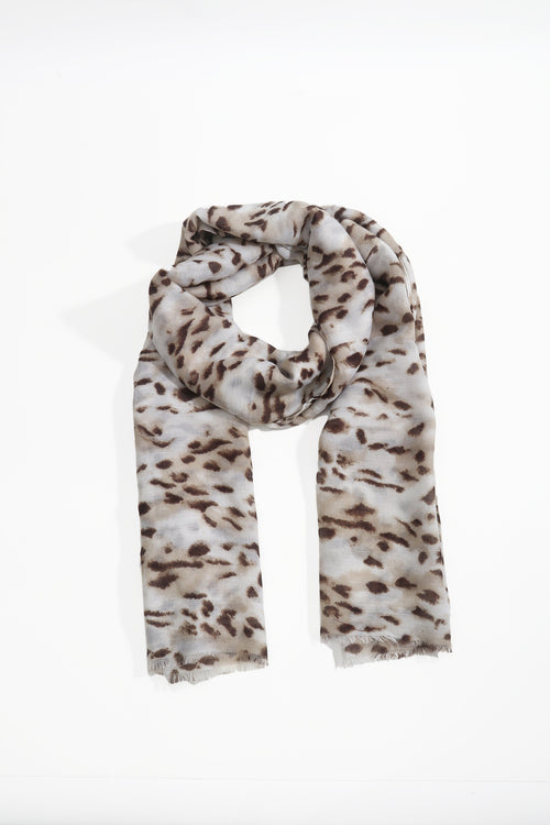 Beige & Brown Leopard Print Cotton Blend Lightweight Scarf