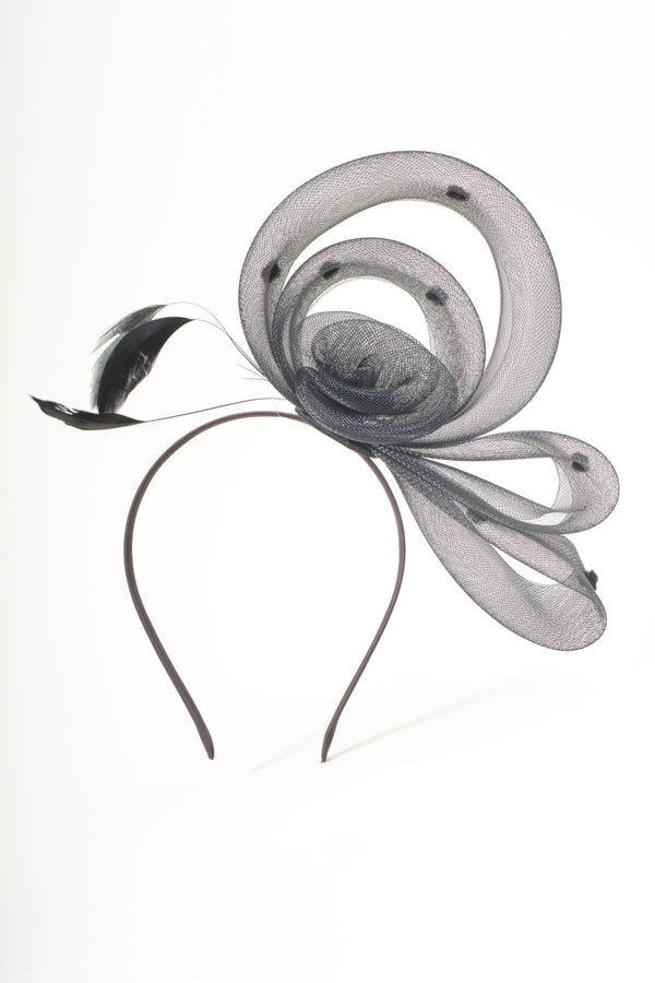 Black Side Flower Loop & Feather Fascinator Headband