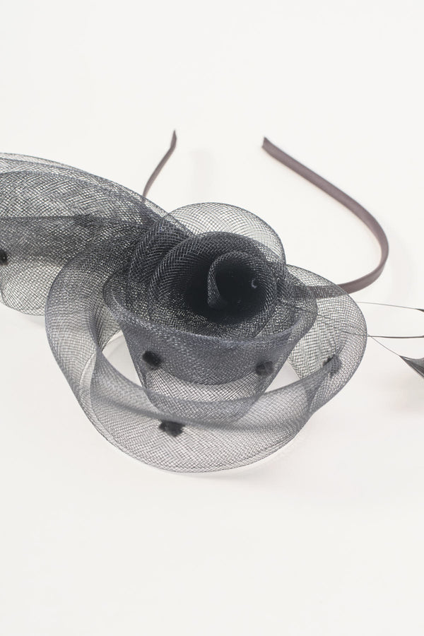 Black Side Flower Loop & Feather Fascinator Headband
