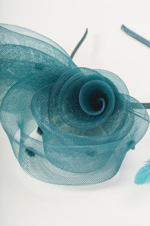 Dark Green Side Flower Loop & Feather Fascinator Headband