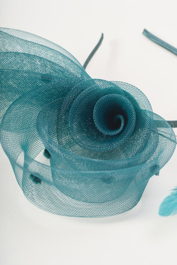 Dark Green Side Flower Loop & Feather Fascinator Headband