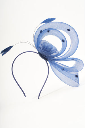 Navy Side Flower Loop & Feather Fascinator Headband