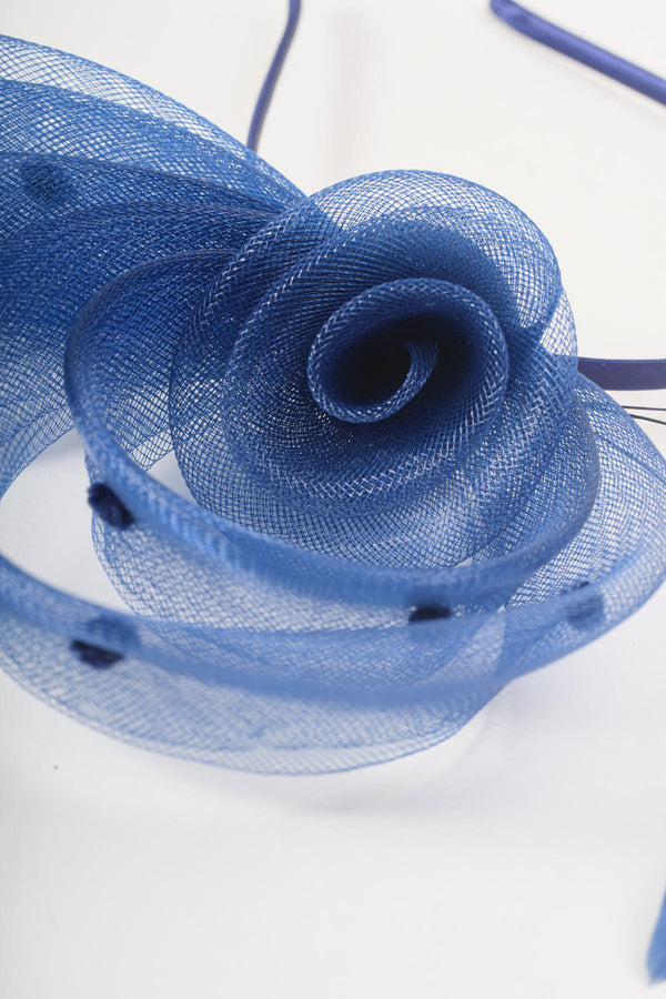 Navy Side Flower Loop & Feather Fascinator Headband