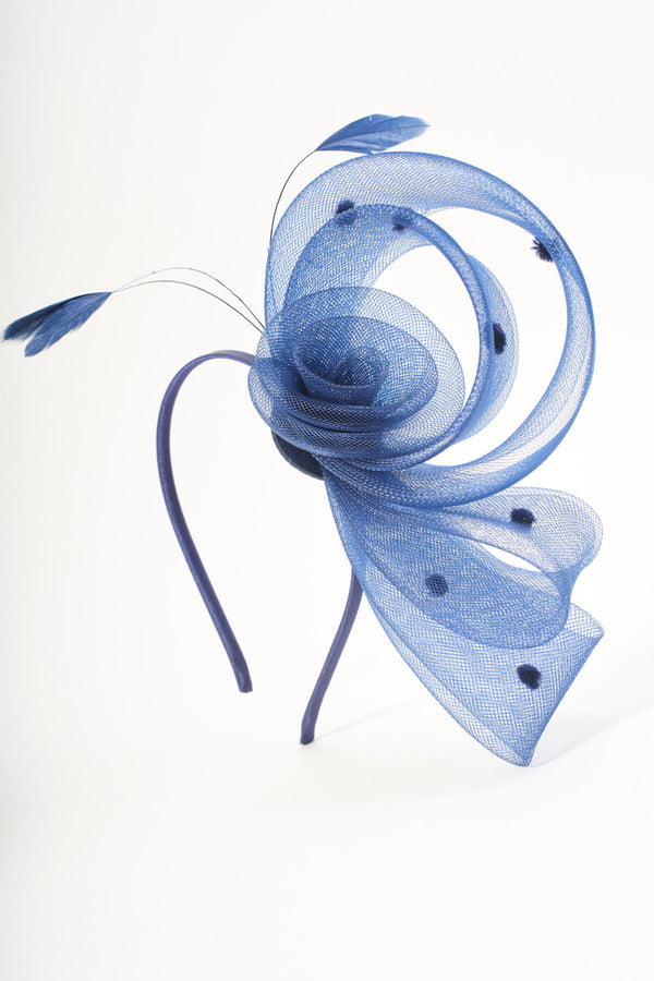 Navy Side Flower Loop & Feather Fascinator Headband